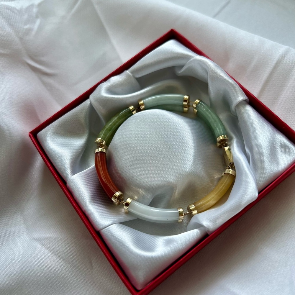 Elegant Multicolor Jade Bracelet Double row. 14k, W 595, 21.0g, 7.25” circumfer - Picture 4 of 11